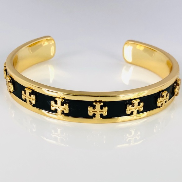 New Tory Burch Black Raised Logo Cuff - Picture 1 of 4